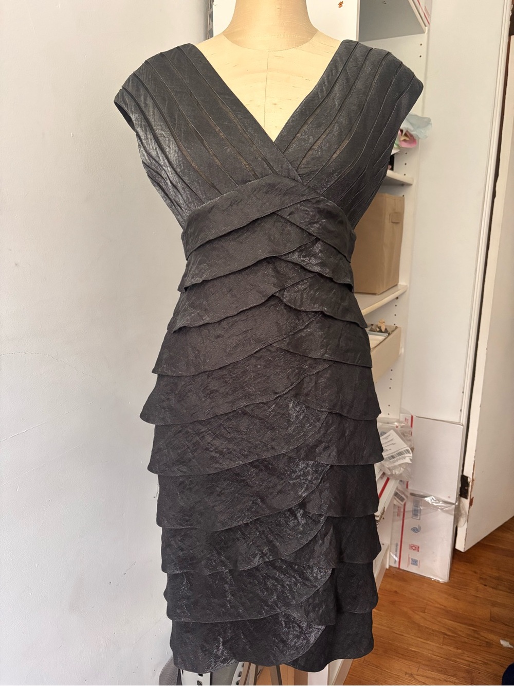 Women's Layered V-Neck Cocktail Dress - Charcoal